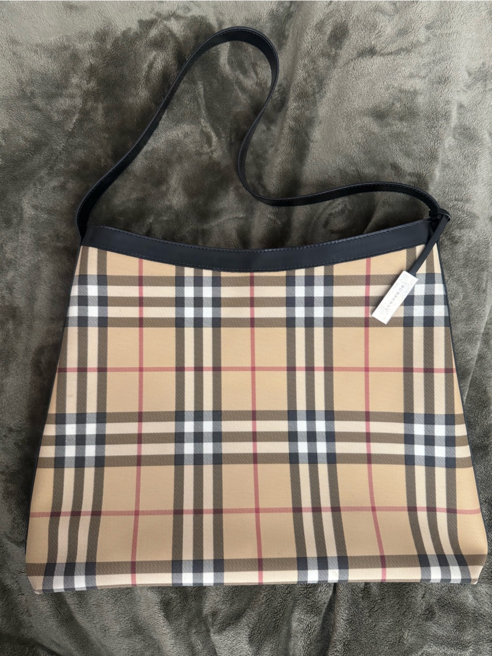 Burberry Beige and Black Check Shoulder Bag with Red Accent